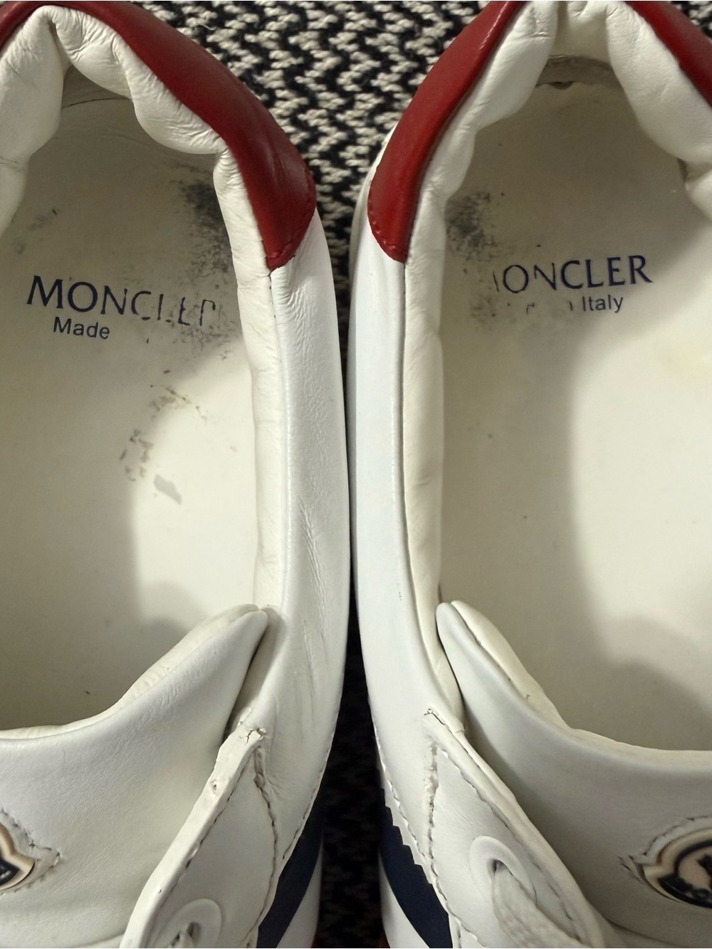 Moncler Ariel Low Top White Leather Sneakers with Red & Blue Accents - Picture 6 of 10